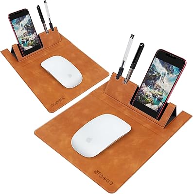 多功能鼠标垫,pu 皮革鼠标垫,带防滑橡胶底座,棕色游戏垫,防水鼠标垫